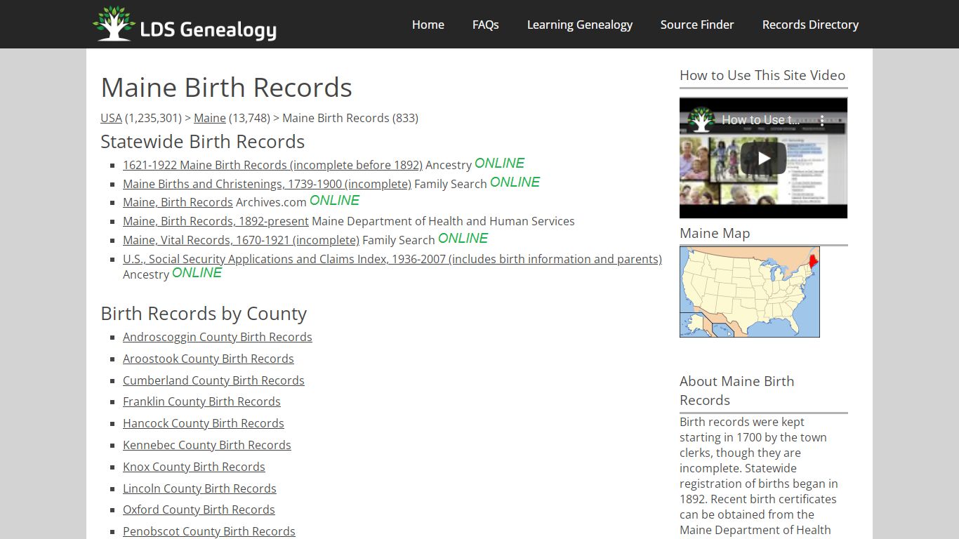 Maine Birth Records - LDS Genealogy