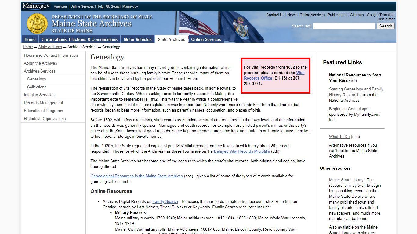 State Archives, Archives Services, Genealogy - Maine